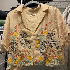 UO embroidered button up crop top